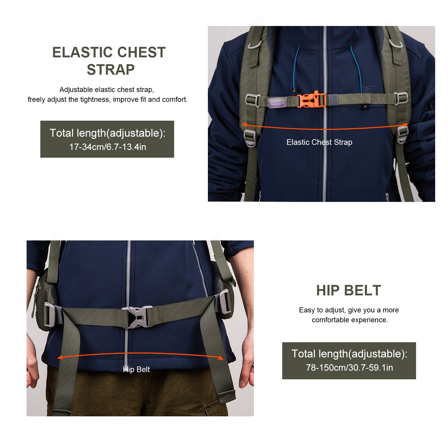 Elastic chest strap,Hip belt