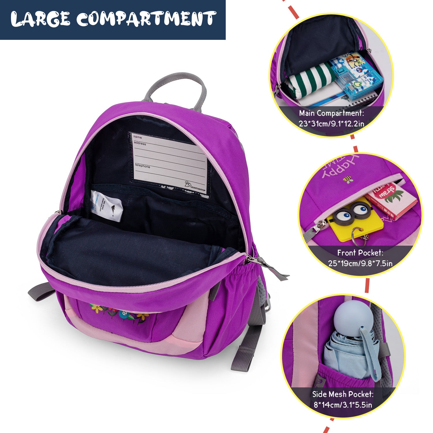 Children's backpack capacity display,Main Compartment
